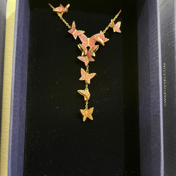 Swarovski Lilia Y necklace Butterfly, Pink, Rose gold-tone plated NIB - Picture 4 of 5